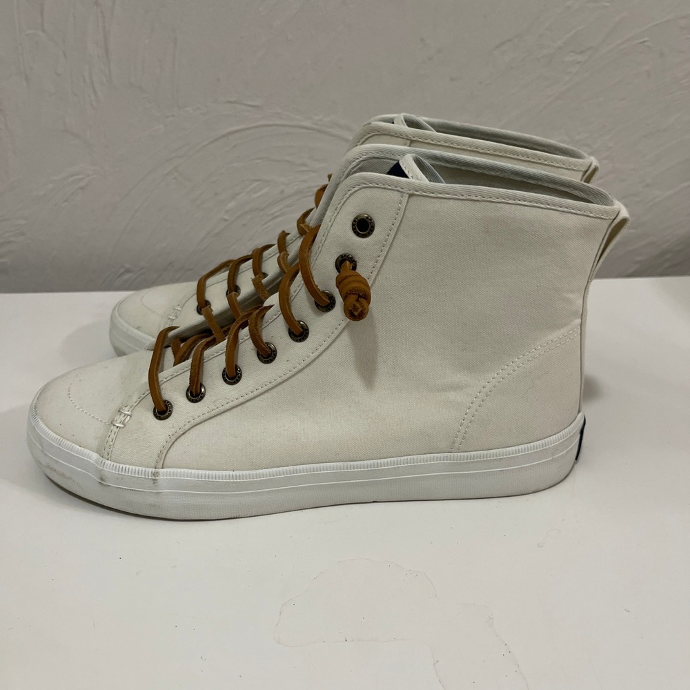 Sperry Crest Vibe High Top Sneakers Off White Canvas Leather Laces STS88122